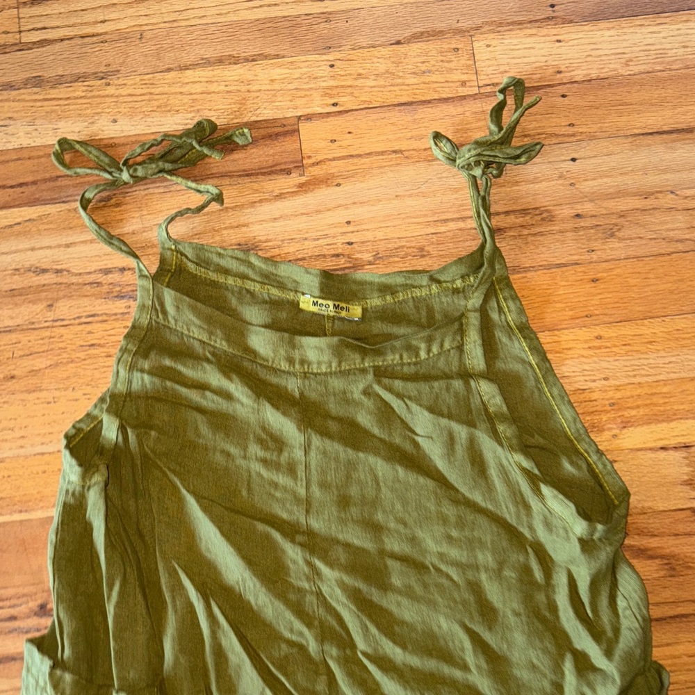 Olive Green Women's Jumpsuit 100% Linen Made in Italy - Picture 2 of 5